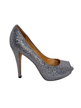 Badgley Mischka Silver Metallic Peep-Toe Platform Heels Evening Shoes - Size 8